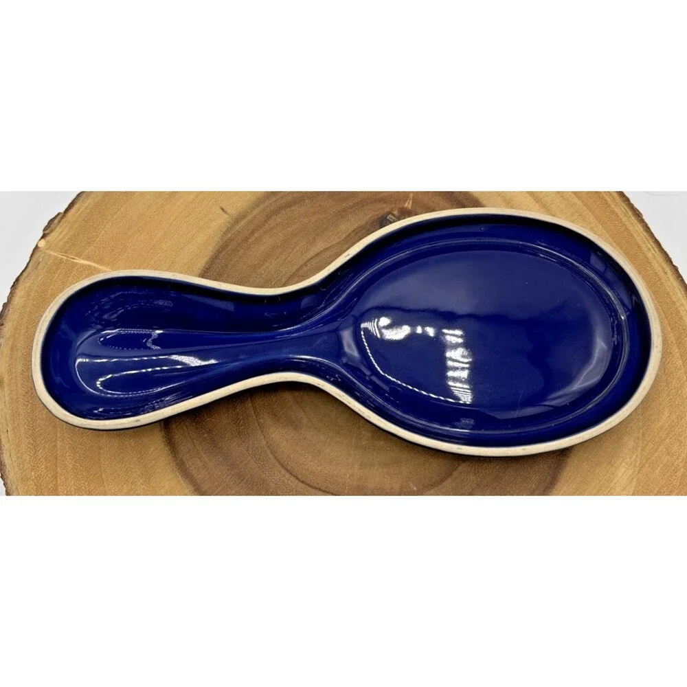 Le Creuset Blue Stoneware Enamel Spoon Rest/Holder, Royal Blue Kitchen Ware 9”